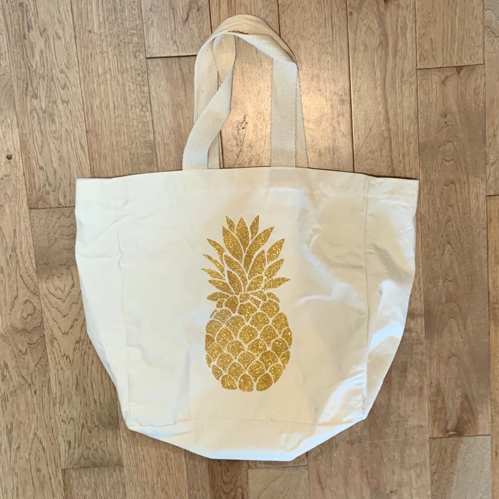 XL canvas Tote with Glitter Gold Pineapple